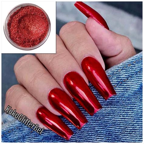 red chrome acrylic nails|bright red chrome nails.